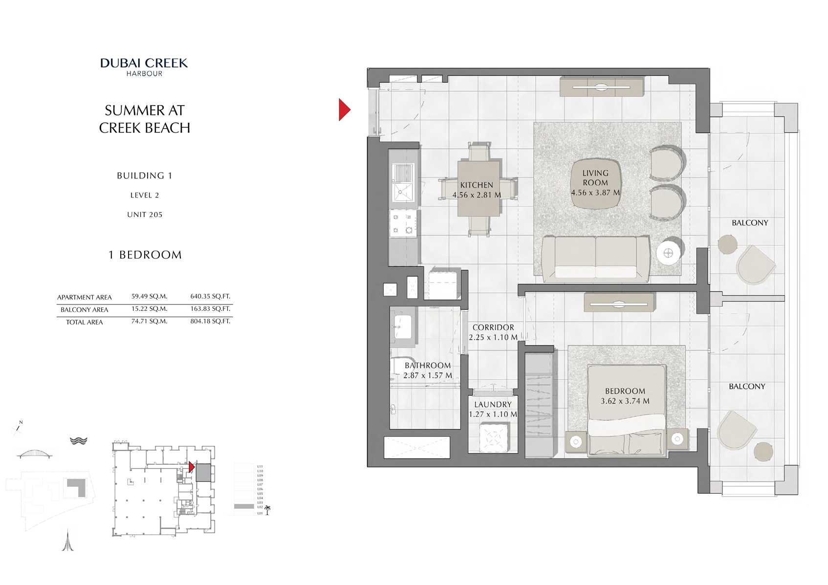 1 Br Building 1 Level 2 Unit 205, Size 804 Sq Ft